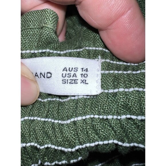 FAITHFULL THE BRAND Green Linen Smocked Sleeveless Midi Dress Button Down Sz 10 - Picture 14 of 16